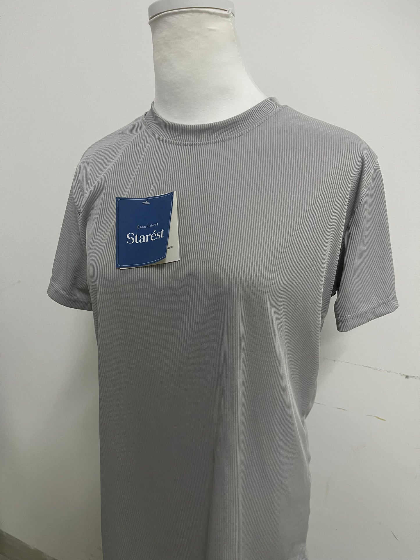 Starest Gray 100% Cotton T-Shirt, Crew Neck Ribbed Texture, Comfortable & Versatile Casual Daily Top