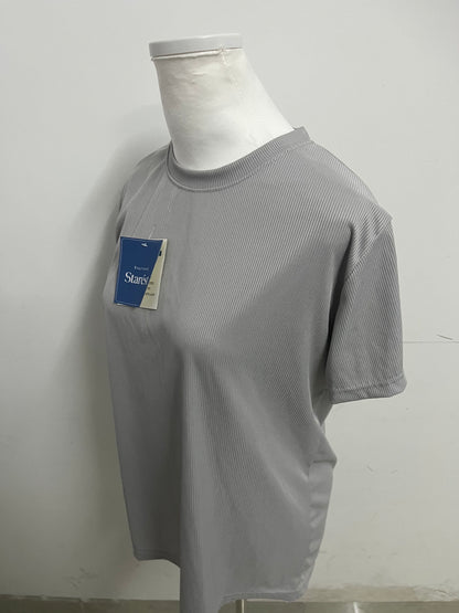 Starest Gray 100% Cotton T-Shirt, Crew Neck Ribbed Texture, Comfortable & Versatile Casual Daily Top