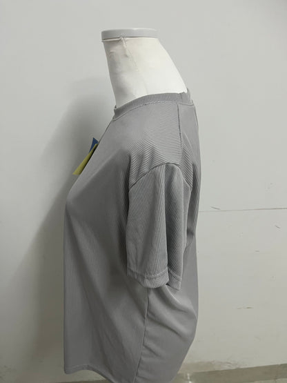 Starest Gray 100% Cotton T-Shirt, Crew Neck Ribbed Texture, Comfortable & Versatile Casual Daily Top