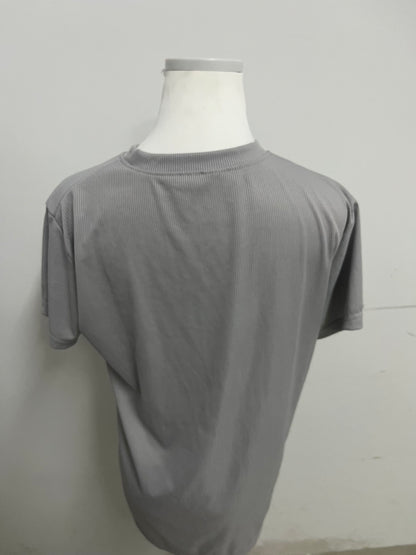 Starest Gray 100% Cotton T-Shirt, Crew Neck Ribbed Texture, Comfortable & Versatile Casual Daily Top