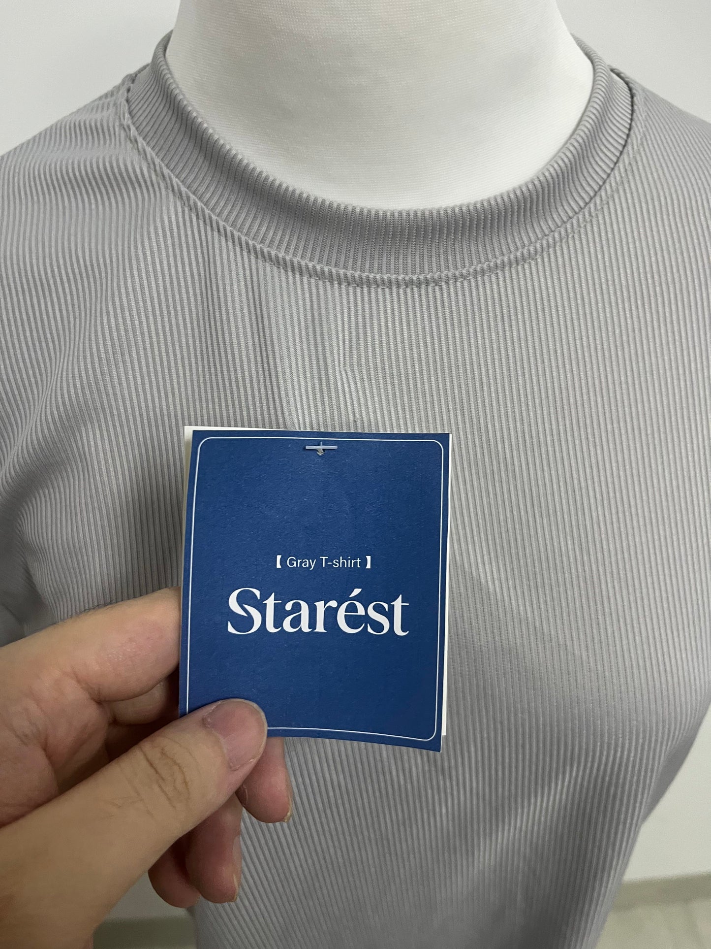 Starest Gray 100% Cotton T-Shirt, Crew Neck Ribbed Texture, Comfortable & Versatile Casual Daily Top
