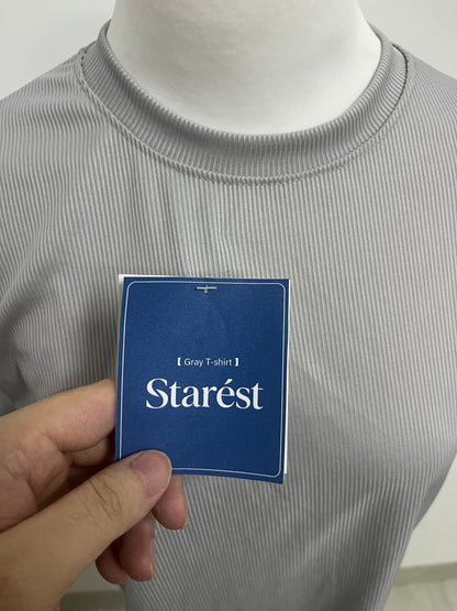 Starest Gray 100% Cotton T-Shirt, Crew Neck Ribbed Texture, Comfortable & Versatile Casual Daily Top