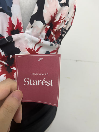 Starest Retro Floral Halter Deep V One-Piece Swimsuit | Tummy Control Bathing Suit for Women