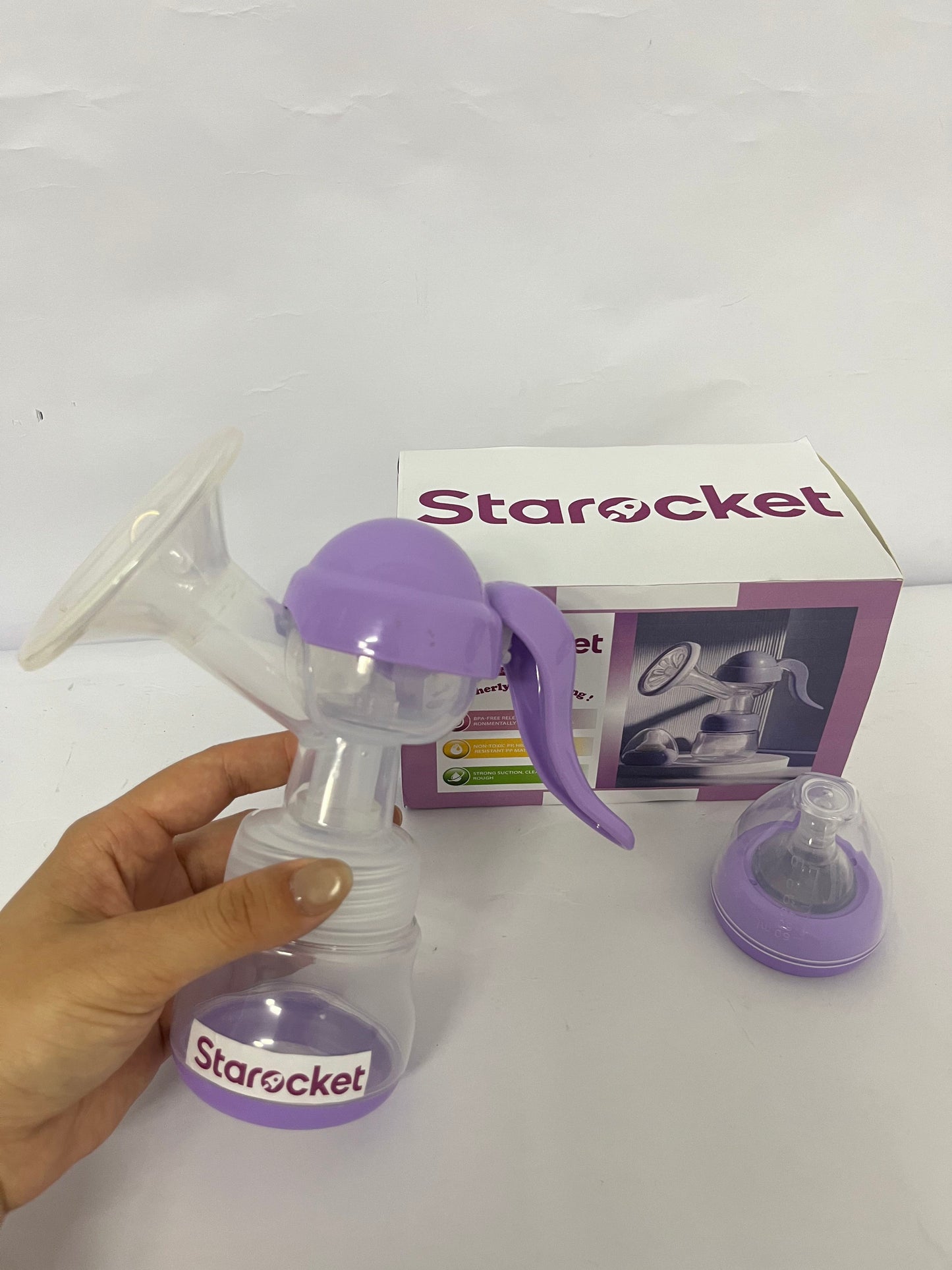 Starocket Manual Breast Pump, Hand Pump with Comfortable Flange, Includes 5oz Baby Bottle with Slow Flow Nipple, Breastfeeding Essentials