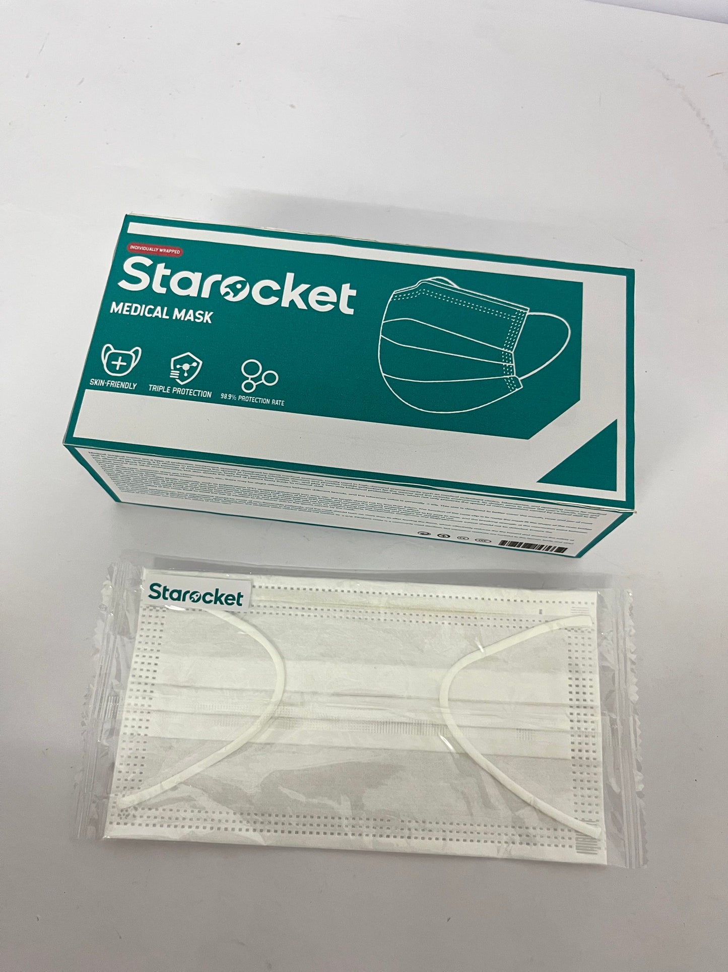Starocket Disposable Face Mask 50 Pack Individually Packaged Wrapped Protection For Adults 3-layer Filter Safety Face Masks