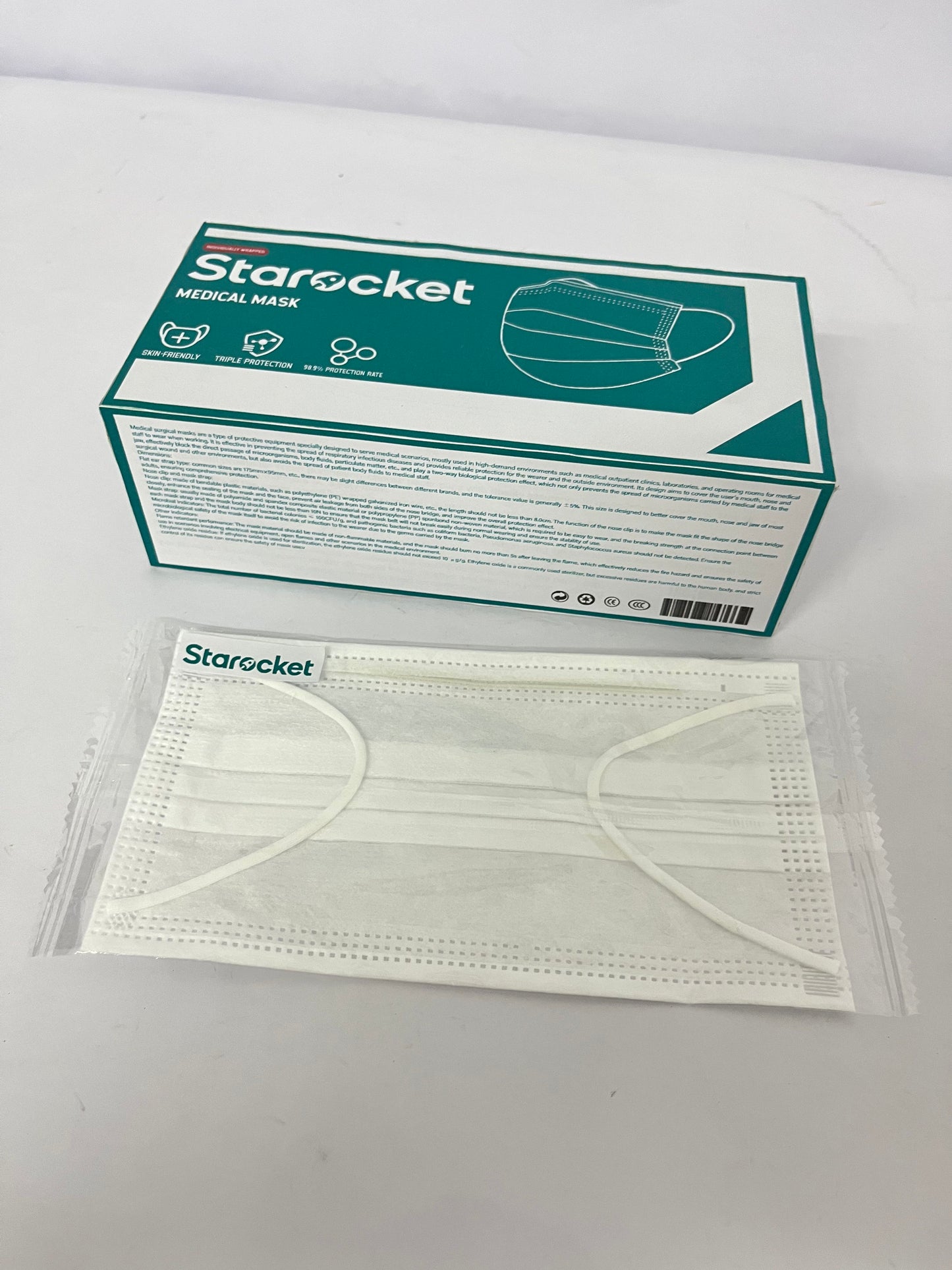 Starocket Disposable Face Mask 50 Pack Individually Packaged Wrapped Protection For Adults 3-layer Filter Safety Face Masks