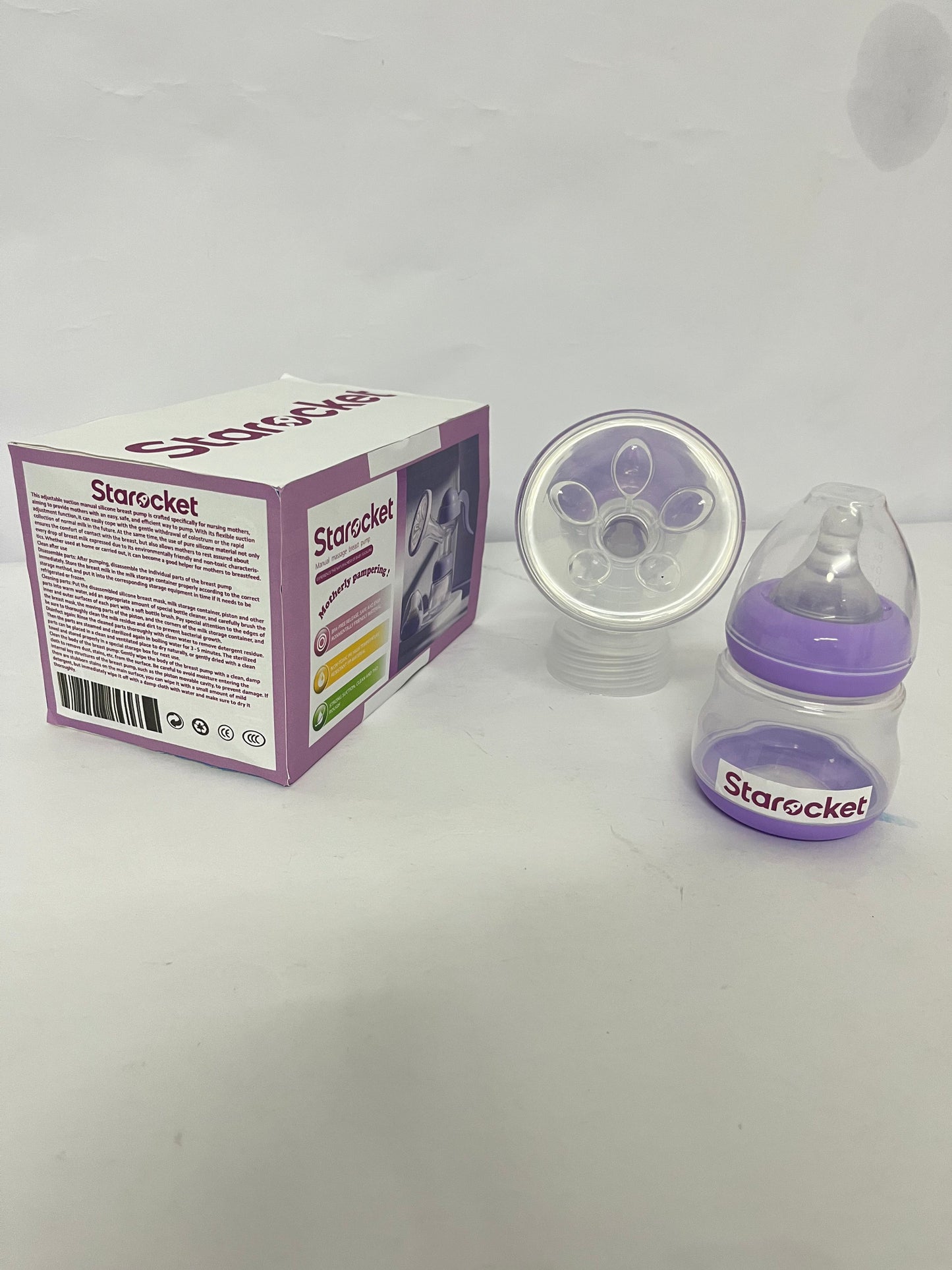 Starocket Manual Breast Pump, Hand Pump with Comfortable Flange, Includes 5oz Baby Bottle with Slow Flow Nipple, Breastfeeding Essentials
