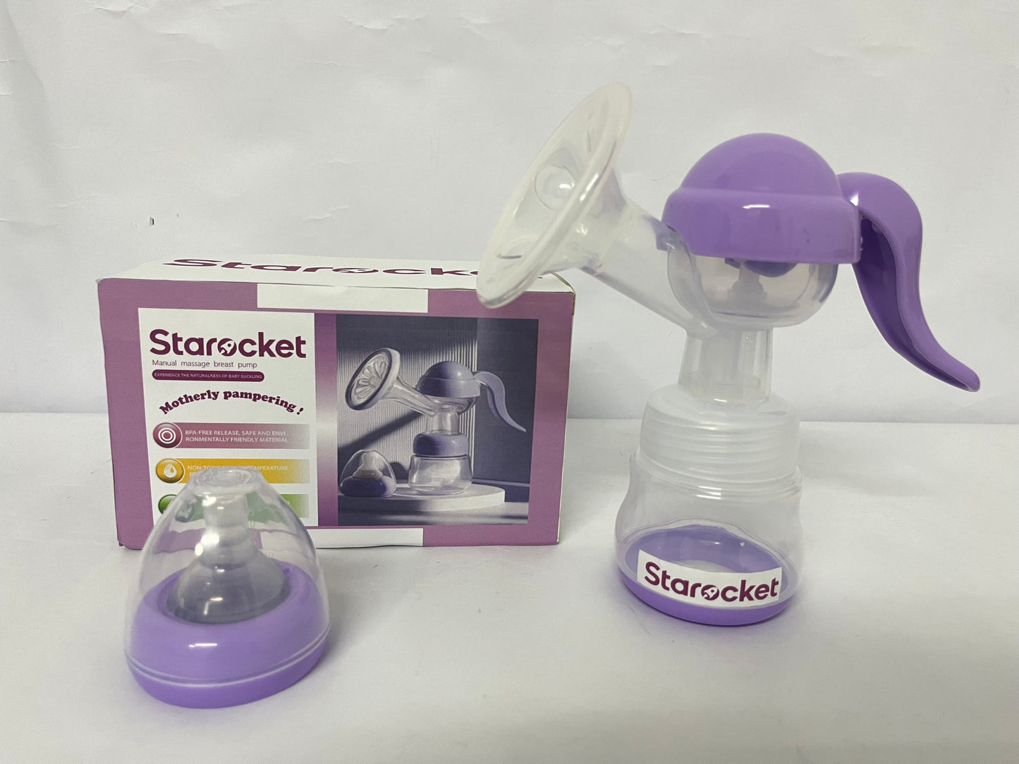 Starocket Manual Breast Pump, Hand Pump with Comfortable Flange, Includes 5oz Baby Bottle with Slow Flow Nipple, Breastfeeding Essentials