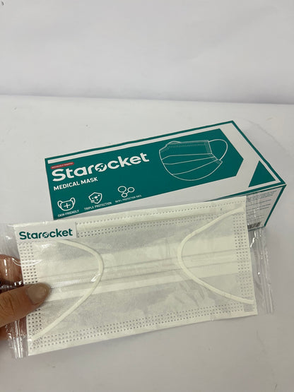 Starocket Disposable Face Mask 50 Pack Individually Packaged Wrapped Protection For Adults 3-layer Filter Safety Face Masks