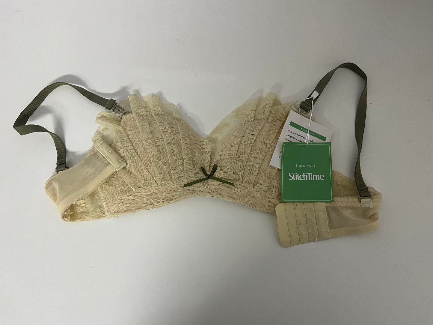 [StitchTime Bras]-Cream Lace Wireless Bra - French Triangle Cup Breathable Lingerie