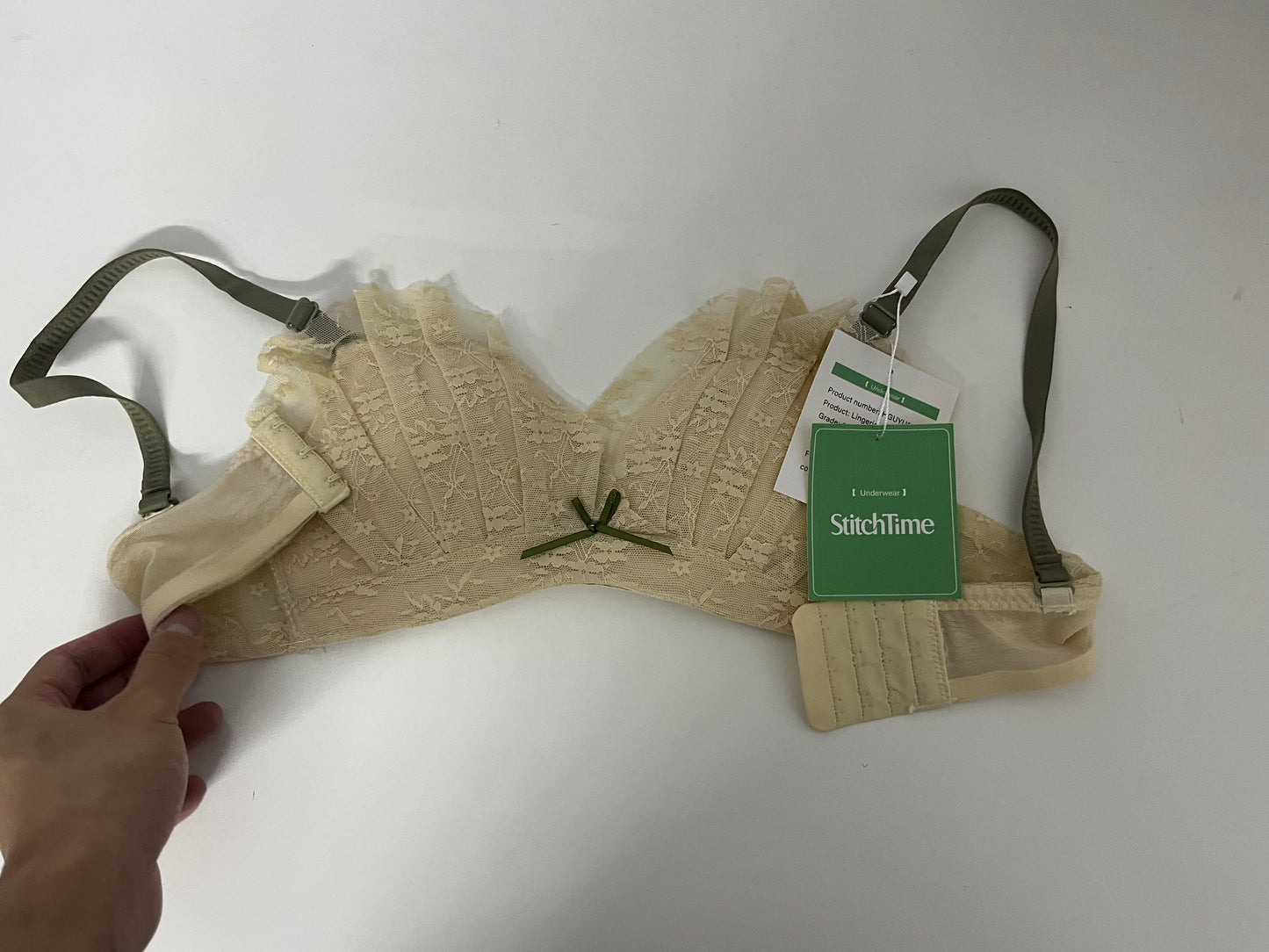 [StitchTime Bras]-Cream Lace Wireless Bra - French Triangle Cup Breathable Lingerie