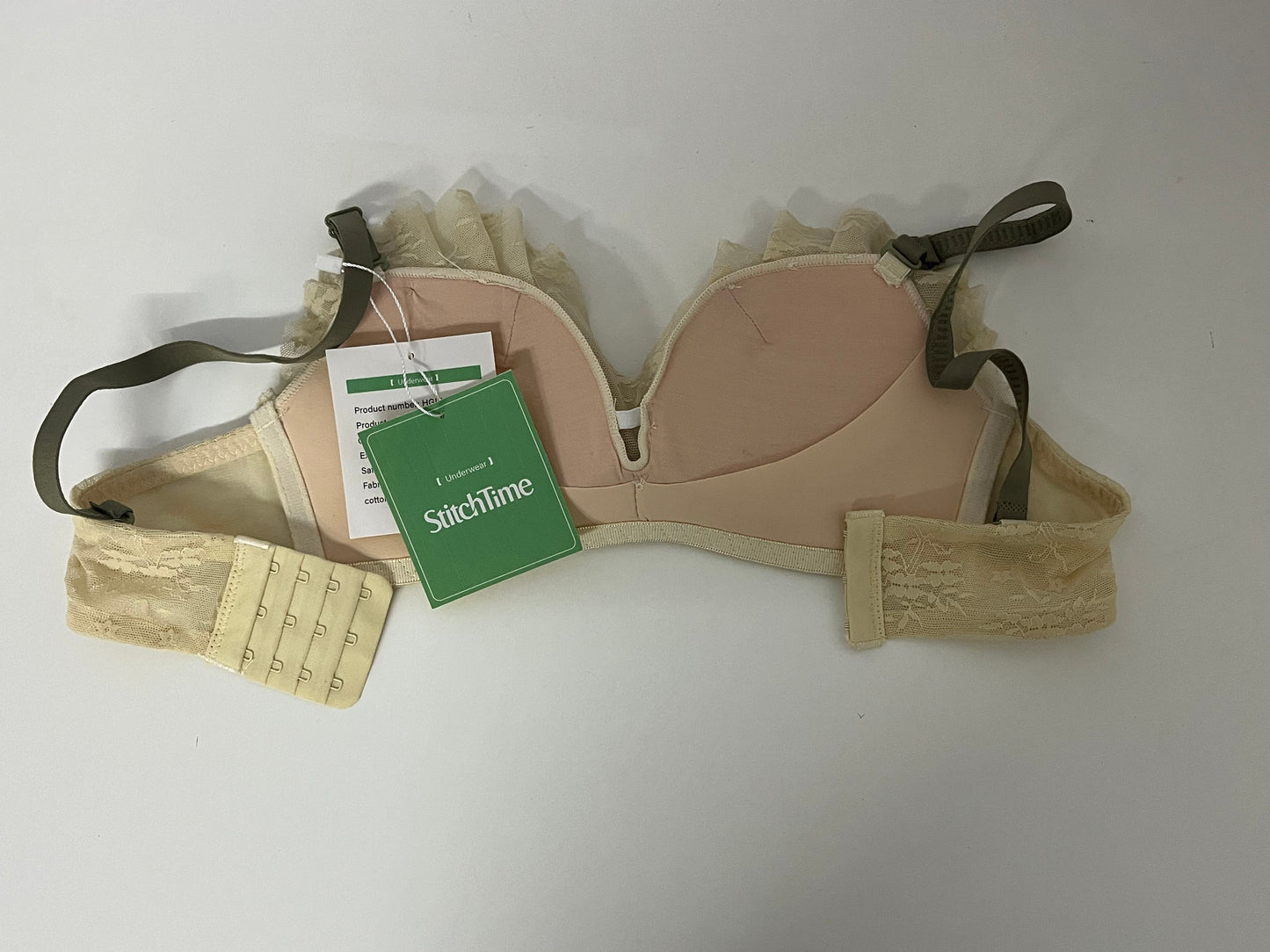 [StitchTime Bras]-Cream Lace Wireless Bra - French Triangle Cup Breathable Lingerie
