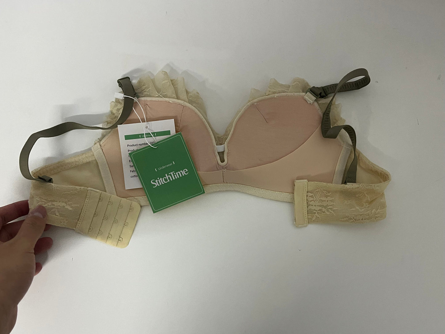 [StitchTime Bras]-Cream Lace Wireless Bra - French Triangle Cup Breathable Lingerie