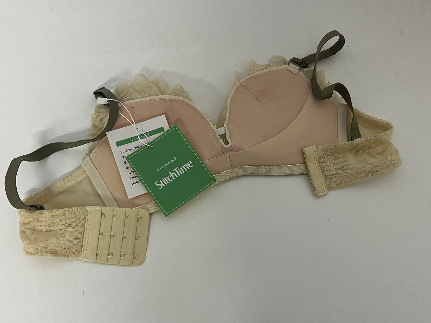 [StitchTime Bras]-Cream Lace Wireless Bra - French Triangle Cup Breathable Lingerie