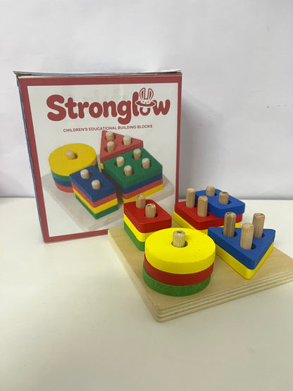 [Stronglow Toy construction blocks]-Geometric Shape Peg Board Blocks - Kids Educational Wooden Toy