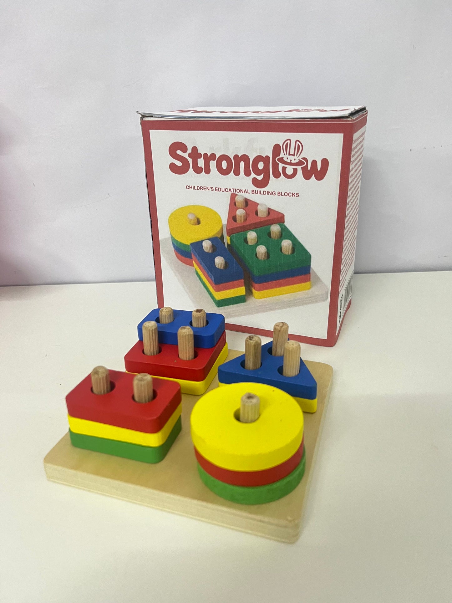 [Stronglow Toy construction blocks]-Geometric Shape Peg Board Blocks - Kids Educational Wooden Toy