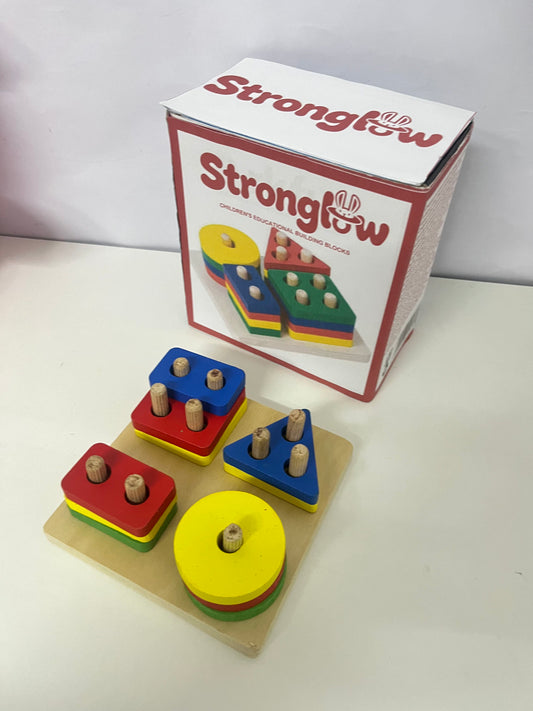 [Stronglow Toy construction blocks]-Geometric Shape Peg Board Blocks - Kids Educational Wooden Toy