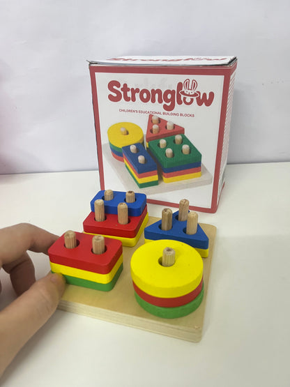 [Stronglow Toy construction blocks]-Geometric Shape Peg Board Blocks - Kids Educational Wooden Toy
