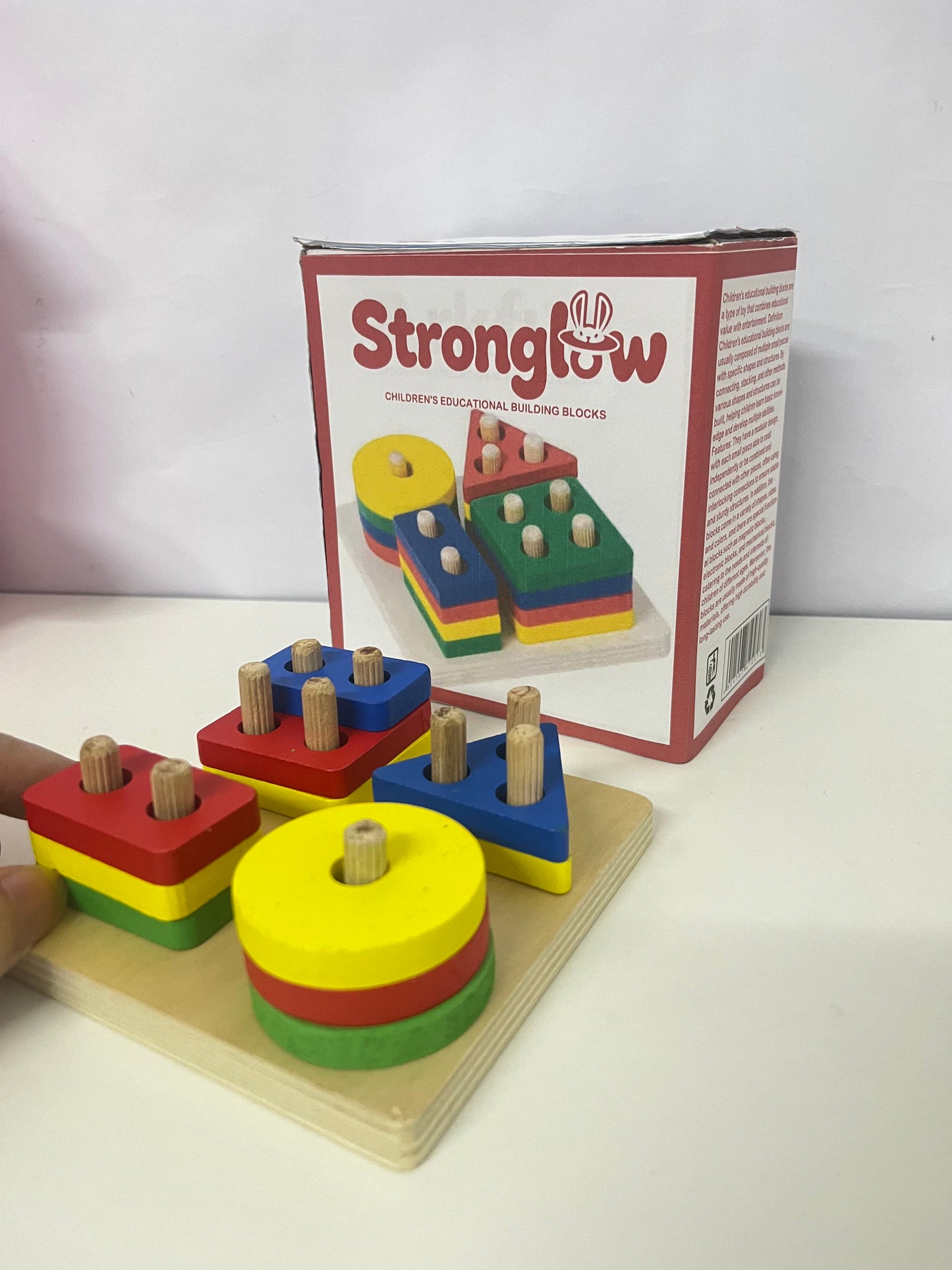 [Stronglow Toy construction blocks]-Geometric Shape Peg Board Blocks - Kids Educational Wooden Toy