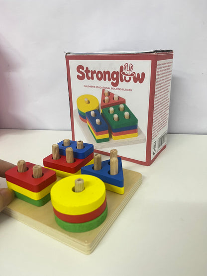 [Stronglow Toy construction blocks]-Geometric Shape Peg Board Blocks - Kids Educational Wooden Toy