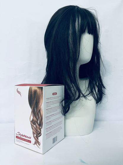 StyleNova Long Wavy Black Layered Wig with Curtain Bangs for Women,Synthetic Layered Long Wavy Wig Butterfly Haircut with Thin Hair