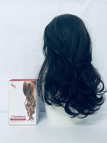 StyleNova Long Wavy Black Layered Wig with Curtain Bangs for Women,Synthetic Layered Long Wavy Wig Butterfly Haircut with Thin Hair