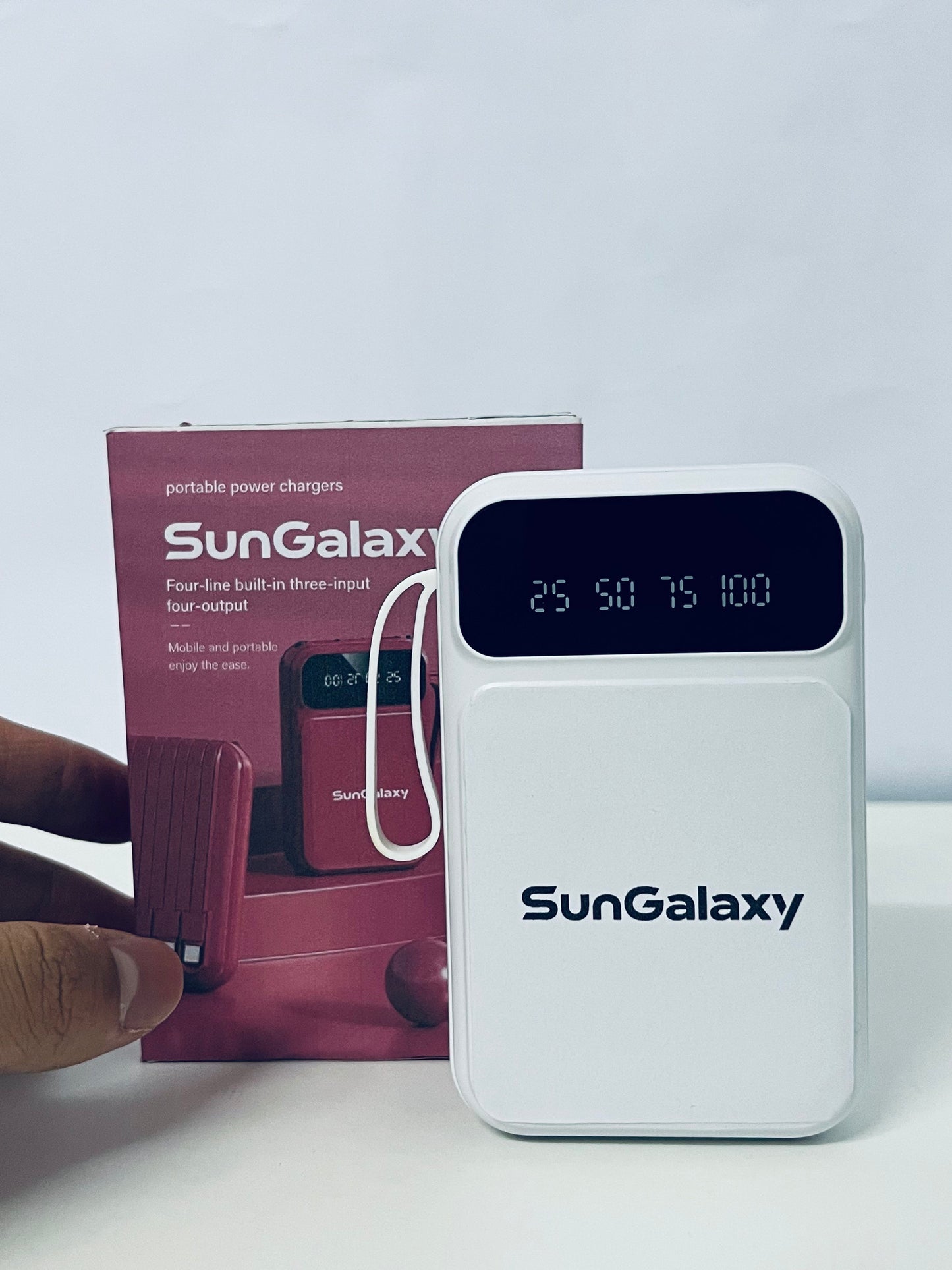 SunGalaxy Portable Power Bank with Built-in 4 Cables, Digital Display, Multi-Input & Output