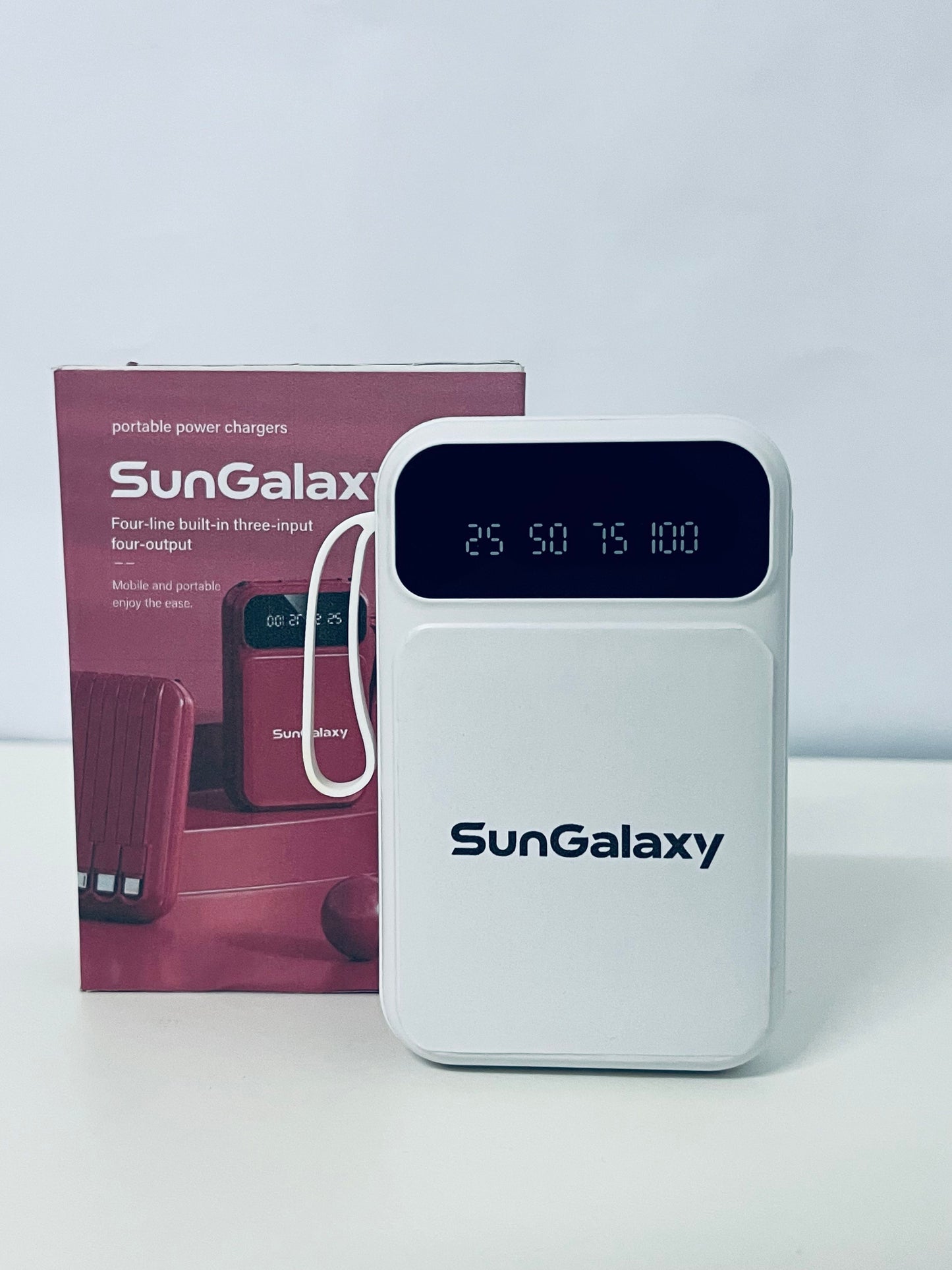 SunGalaxy Portable Power Bank with Built-in 4 Cables, Digital Display, Multi-Input & Output