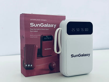 SunGalaxy Portable Power Bank with Built-in 4 Cables, Digital Display, Multi-Input & Output