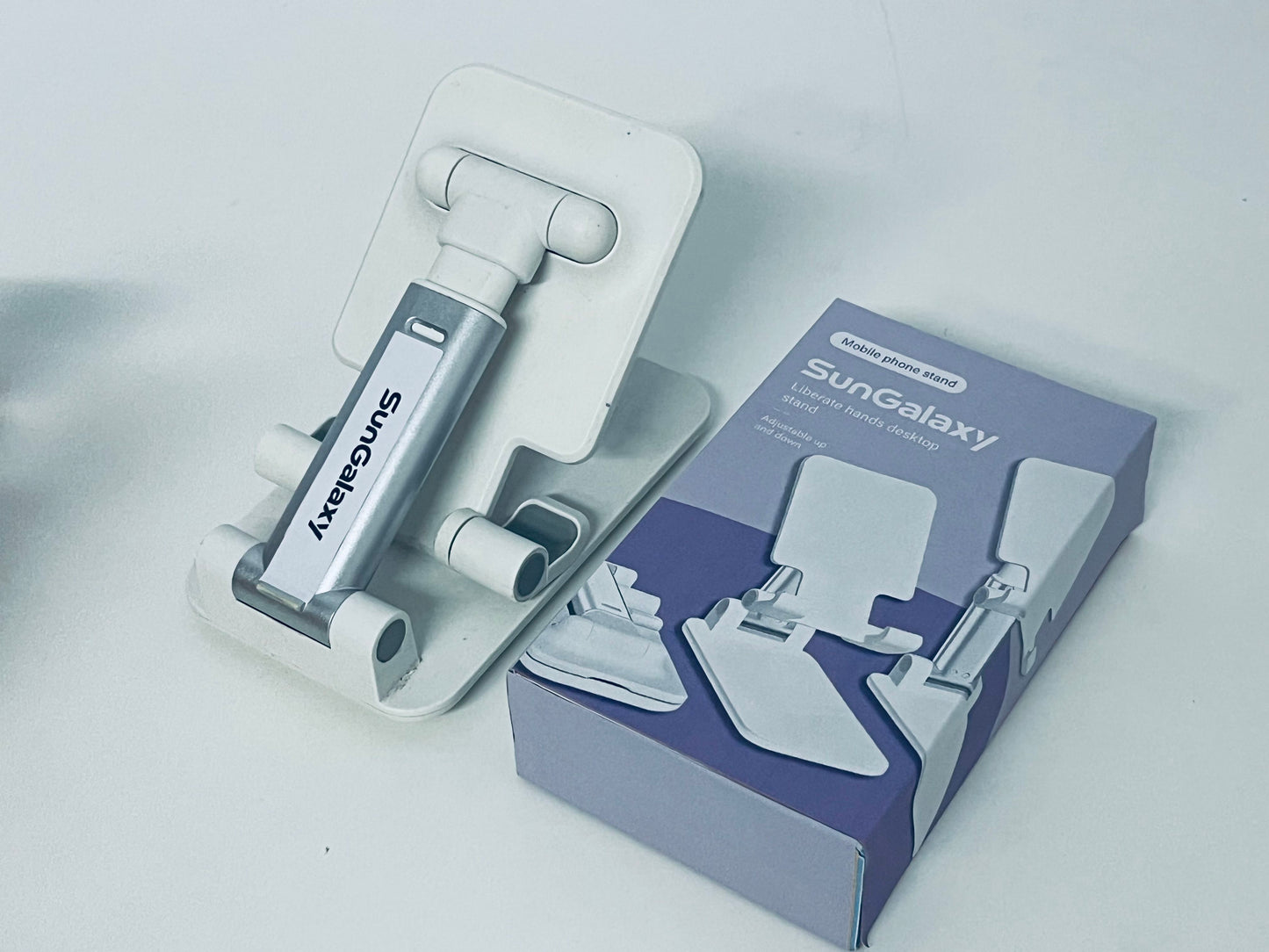 SunGalaxy Adjustable Mobile Phone Stand, Foldable Desktop Holder Compatible with iPhone, Android Phones, Tablets, Hands-Free for Streaming, Online Class, Video Call