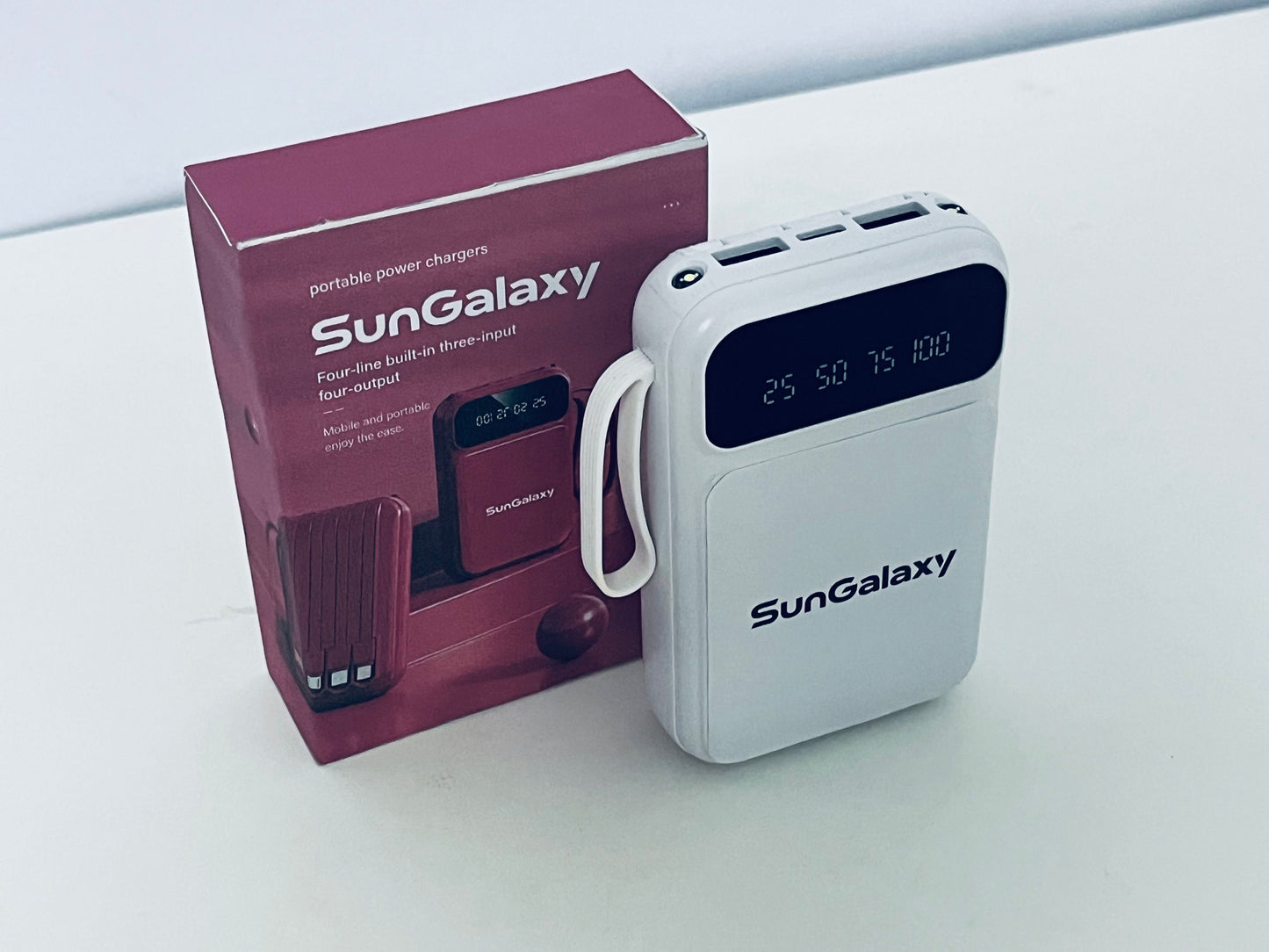 SunGalaxy Portable Power Bank with Built-in 4 Cables, Digital Display, Multi-Input & Output