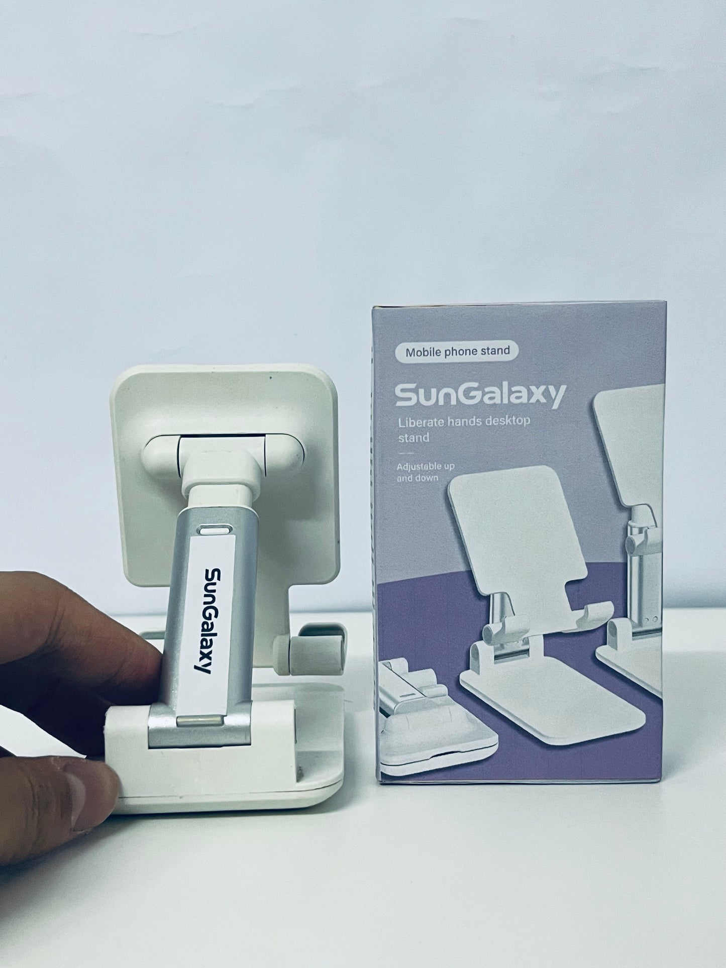 SunGalaxy Adjustable Mobile Phone Stand, Foldable Desktop Holder Compatible with iPhone, Android Phones, Tablets, Hands-Free for Streaming, Online Class, Video Call