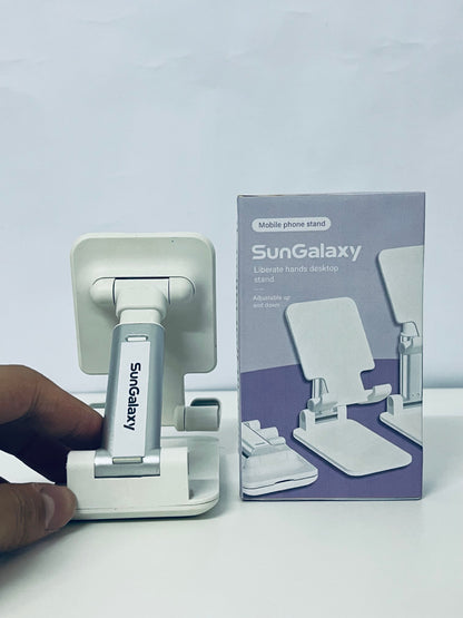 SunGalaxy Adjustable Mobile Phone Stand, Foldable Desktop Holder Compatible with iPhone, Android Phones, Tablets, Hands-Free for Streaming, Online Class, Video Call