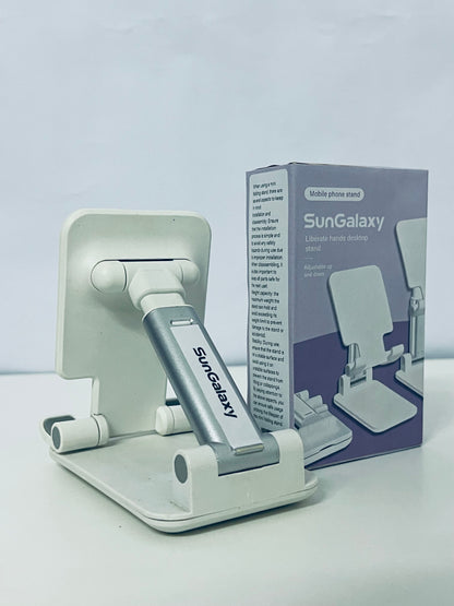 SunGalaxy Adjustable Mobile Phone Stand, Foldable Desktop Holder Compatible with iPhone, Android Phones, Tablets, Hands-Free for Streaming, Online Class, Video Call