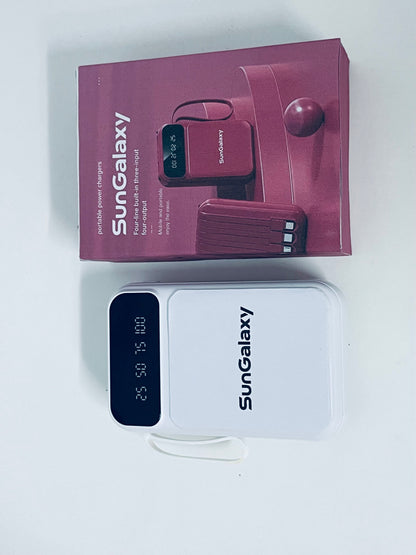 SunGalaxy Portable Power Bank with Built-in 4 Cables, Digital Display, Multi-Input & Output