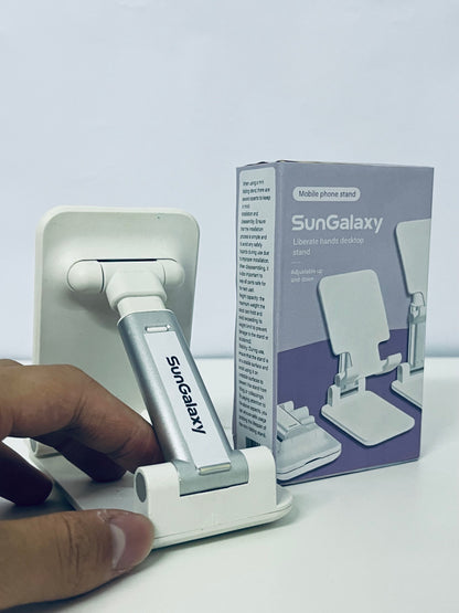 SunGalaxy Adjustable Mobile Phone Stand, Foldable Desktop Holder Compatible with iPhone, Android Phones, Tablets, Hands-Free for Streaming, Online Class, Video Call