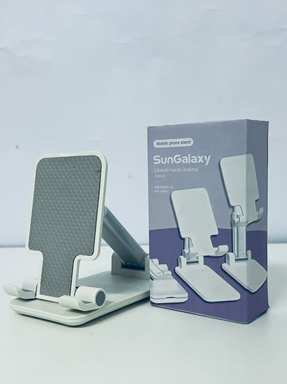 SunGalaxy Adjustable Mobile Phone Stand, Foldable Desktop Holder Compatible with iPhone, Android Phones, Tablets, Hands-Free for Streaming, Online Class, Video Call