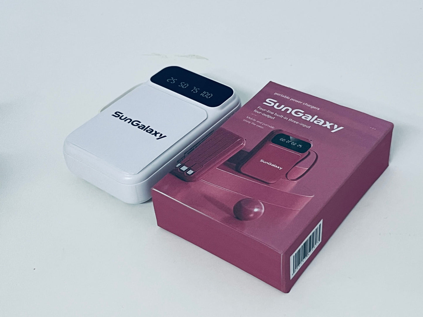 SunGalaxy Portable Power Bank with Built-in 4 Cables, Digital Display, Multi-Input & Output