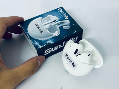 SunJolly True Wireless Earbuds, Bluetooth 5.3 Connection, Noise Cancelling, Waterproof, Touch Control, Charging Case, Premium Sound Quality, Comfortable Fit – White