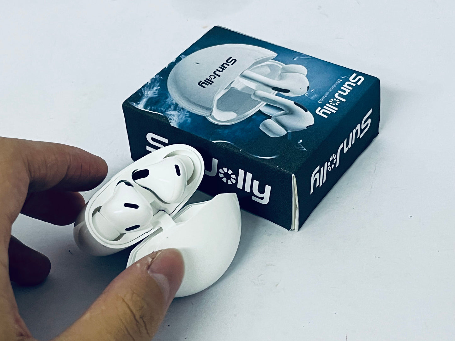 SunJolly True Wireless Earbuds, Bluetooth 5.3 Connection, Noise Cancelling, Waterproof, Touch Control, Charging Case, Premium Sound Quality, Comfortable Fit – White