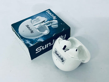 SunJolly True Wireless Earbuds, Bluetooth 5.3 Connection, Noise Cancelling, Waterproof, Touch Control, Charging Case, Premium Sound Quality, Comfortable Fit – White