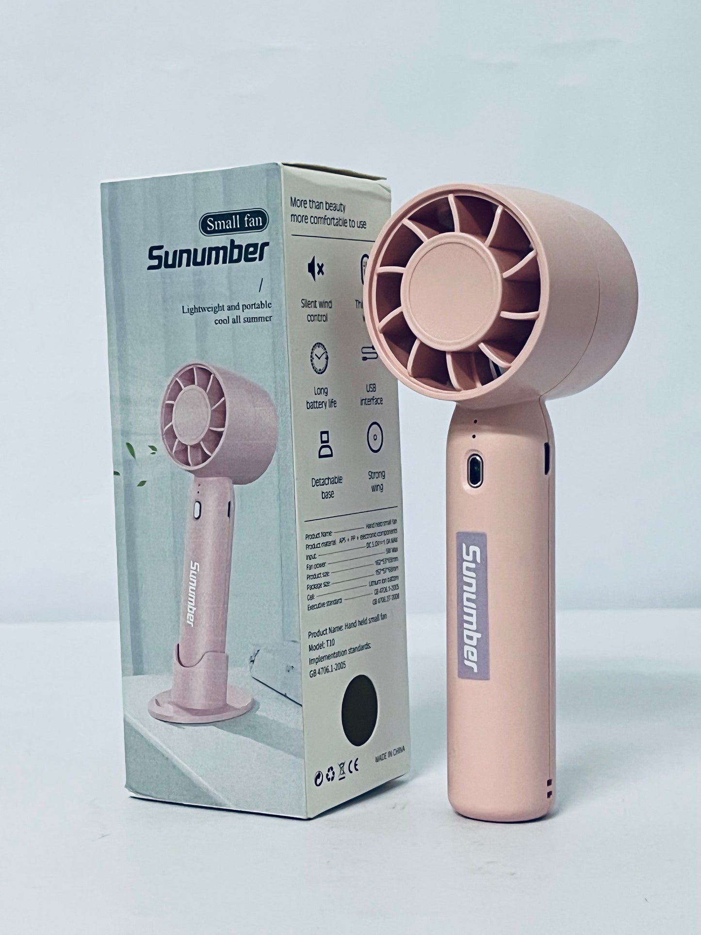 Sunumber Portable Handheld Fan, Speed Adjustable Turbo Mini and 3600mAh Battery Rechargeable Personal Fan, Digital Display, Gifts for Women Men Travel/Camping/Outdoor-Pink