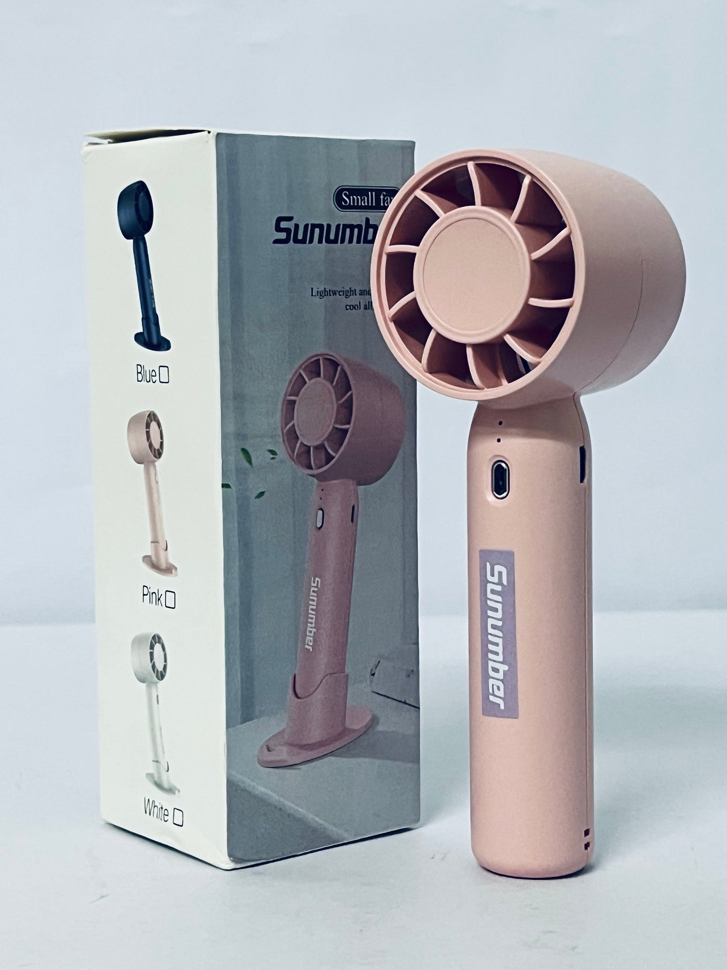 Sunumber Portable Handheld Fan, Speed Adjustable Turbo Mini and 3600mAh Battery Rechargeable Personal Fan, Digital Display, Gifts for Women Men Travel/Camping/Outdoor-Pink