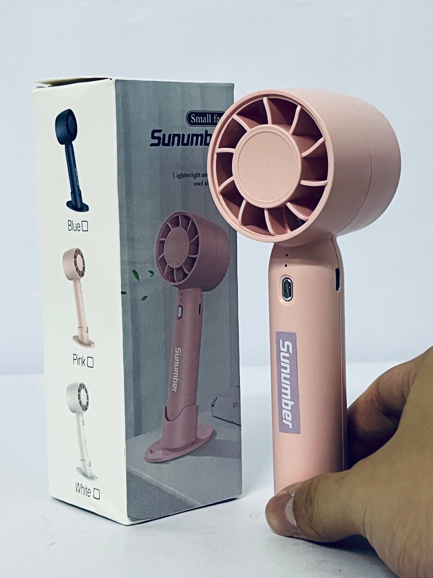 Sunumber Portable Handheld Fan, Speed Adjustable Turbo Mini and 3600mAh Battery Rechargeable Personal Fan, Digital Display, Gifts for Women Men Travel/Camping/Outdoor-Pink
