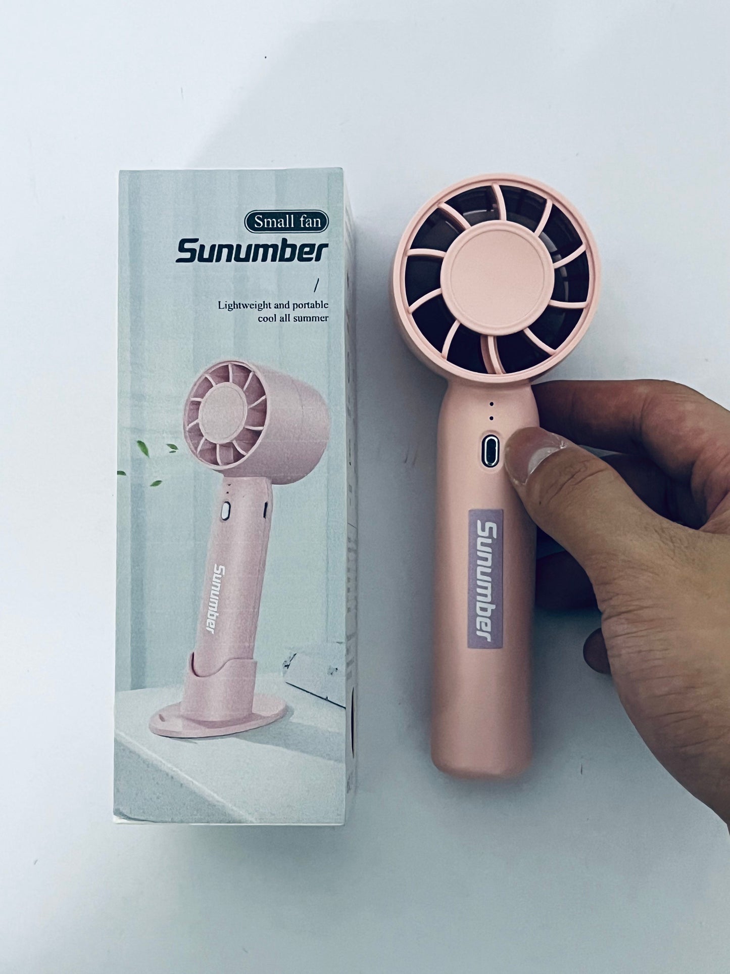 Sunumber Portable Handheld Fan, Speed Adjustable Turbo Mini and 3600mAh Battery Rechargeable Personal Fan, Digital Display, Gifts for Women Men Travel/Camping/Outdoor-Pink