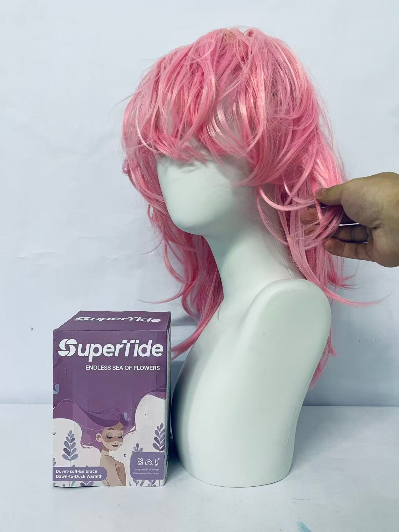 SuperTide Pink Wavy Wig: Romantic Curls, Unlock Your Sweet Fashion Identity