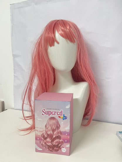 Supered Ash Pink Long Wavy Wig - Perfect for Cosplay & Daily Fashion Statements