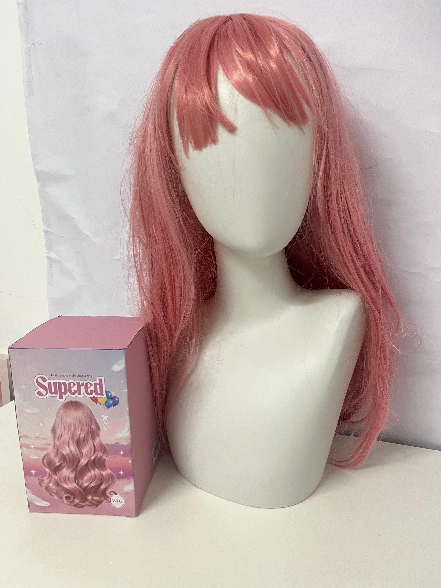 Supered Ash Pink Long Wavy Wig - Perfect for Cosplay & Daily Fashion Statements