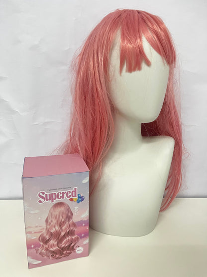 Supered Ash Pink Long Wavy Wig - Perfect for Cosplay & Daily Fashion Statements