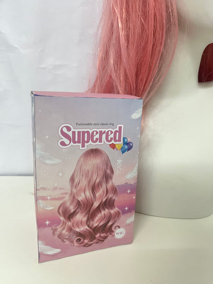 Supered Ash Pink Long Wavy Wig - Perfect for Cosplay & Daily Fashion Statements